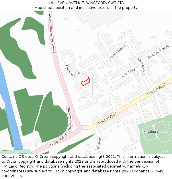 44, LEVEN AVENUE, WINSFORD, CW7 3TA: Location map and indicative extent of plot