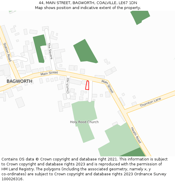 44, MAIN STREET, BAGWORTH, COALVILLE, LE67 1DN: Location map and indicative extent of plot