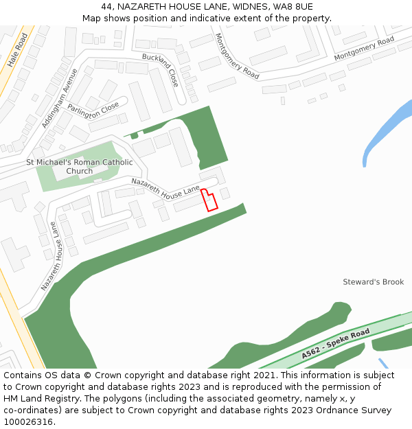 44, NAZARETH HOUSE LANE, WIDNES, WA8 8UE: Location map and indicative extent of plot