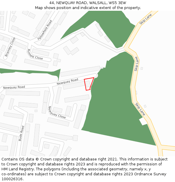 44, NEWQUAY ROAD, WALSALL, WS5 3EW: Location map and indicative extent of plot