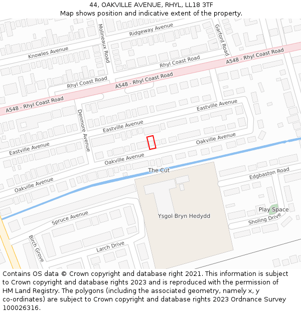 44, OAKVILLE AVENUE, RHYL, LL18 3TF: Location map and indicative extent of plot