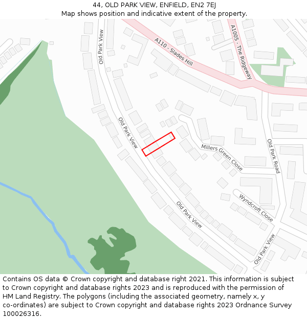 44, OLD PARK VIEW, ENFIELD, EN2 7EJ: Location map and indicative extent of plot