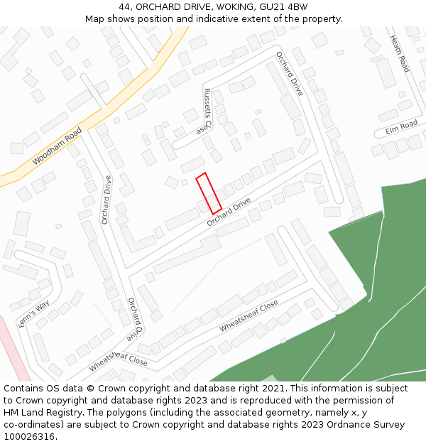 44, ORCHARD DRIVE, WOKING, GU21 4BW: Location map and indicative extent of plot