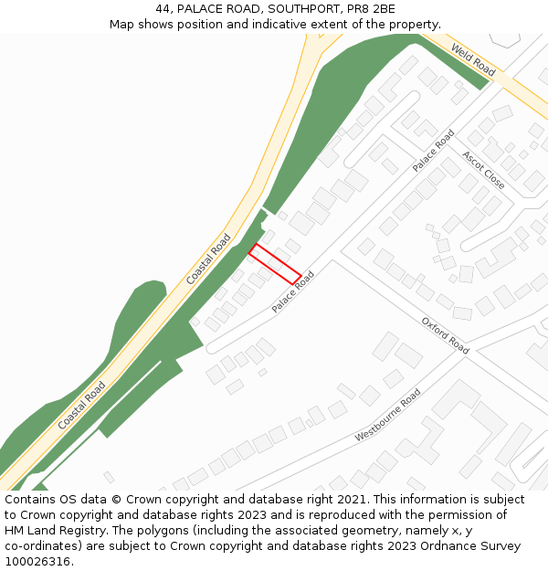 44, PALACE ROAD, SOUTHPORT, PR8 2BE: Location map and indicative extent of plot