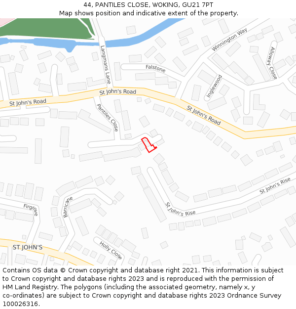 44, PANTILES CLOSE, WOKING, GU21 7PT: Location map and indicative extent of plot