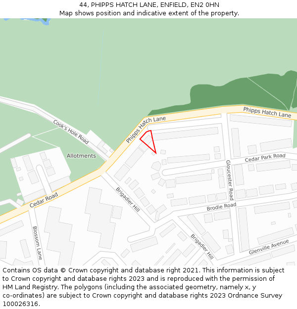 44, PHIPPS HATCH LANE, ENFIELD, EN2 0HN: Location map and indicative extent of plot