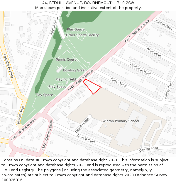 44, REDHILL AVENUE, BOURNEMOUTH, BH9 2SW: Location map and indicative extent of plot