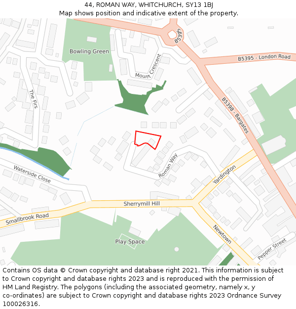 44, ROMAN WAY, WHITCHURCH, SY13 1BJ: Location map and indicative extent of plot