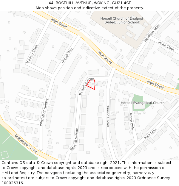 44, ROSEHILL AVENUE, WOKING, GU21 4SE: Location map and indicative extent of plot