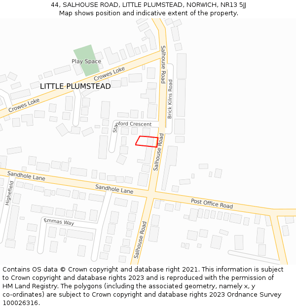 44, SALHOUSE ROAD, LITTLE PLUMSTEAD, NORWICH, NR13 5JJ: Location map and indicative extent of plot