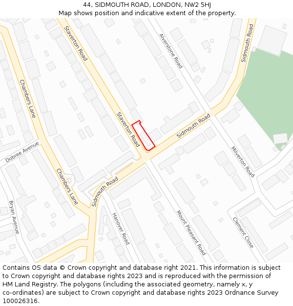 44, SIDMOUTH ROAD, LONDON, NW2 5HJ: Location map and indicative extent of plot