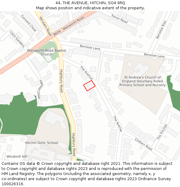 44, THE AVENUE, HITCHIN, SG4 9RQ: Location map and indicative extent of plot