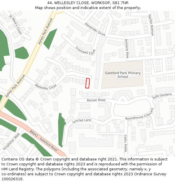 44, WELLESLEY CLOSE, WORKSOP, S81 7NR: Location map and indicative extent of plot