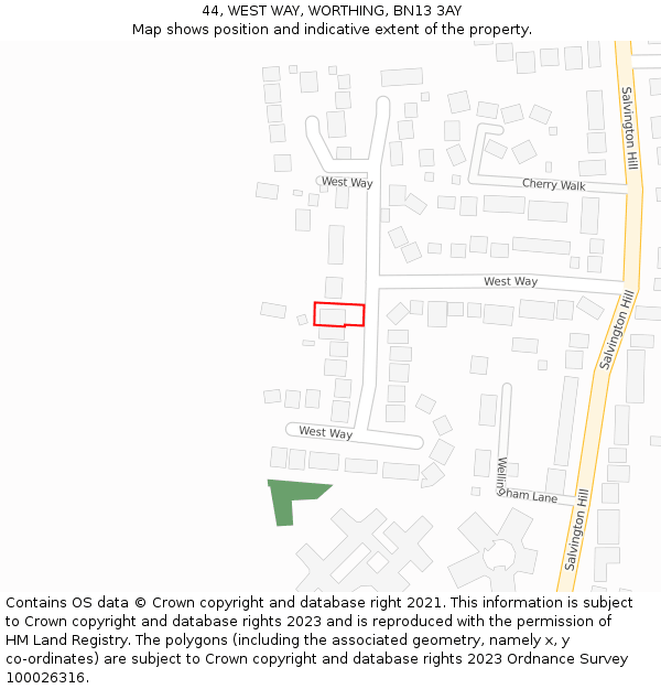 44, WEST WAY, WORTHING, BN13 3AY: Location map and indicative extent of plot