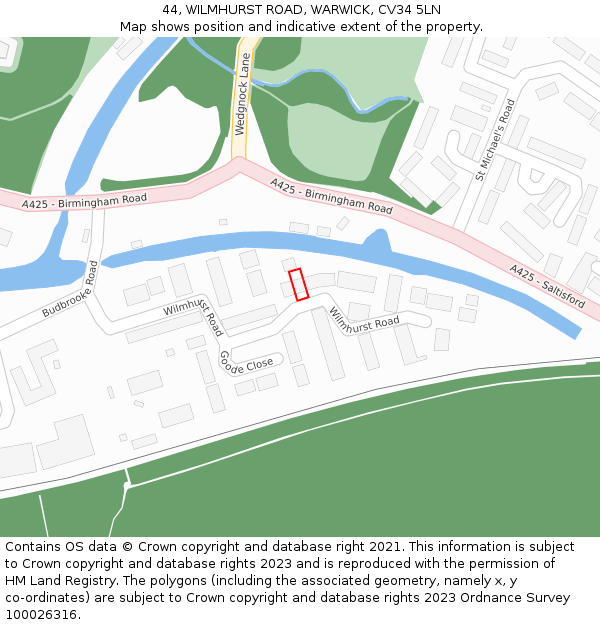 44, WILMHURST ROAD, WARWICK, CV34 5LN: Location map and indicative extent of plot