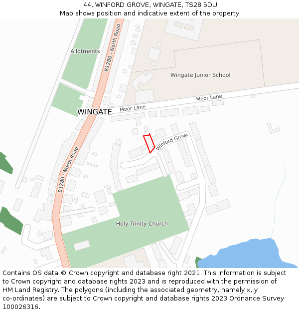 44, WINFORD GROVE, WINGATE, TS28 5DU: Location map and indicative extent of plot