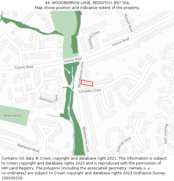 44, WOODBERROW LANE, REDDITCH, B97 5NL: Location map and indicative extent of plot