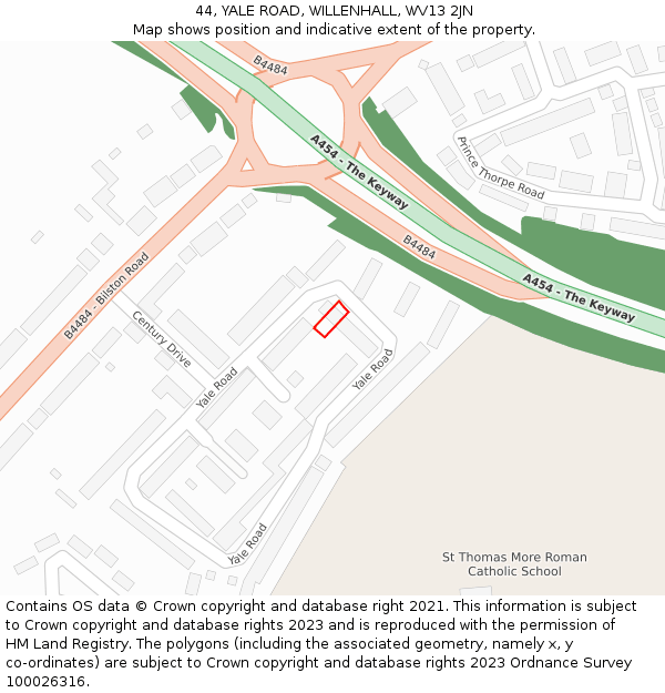 44, YALE ROAD, WILLENHALL, WV13 2JN: Location map and indicative extent of plot