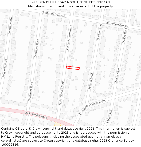 448, KENTS HILL ROAD NORTH, BENFLEET, SS7 4AB: Location map and indicative extent of plot