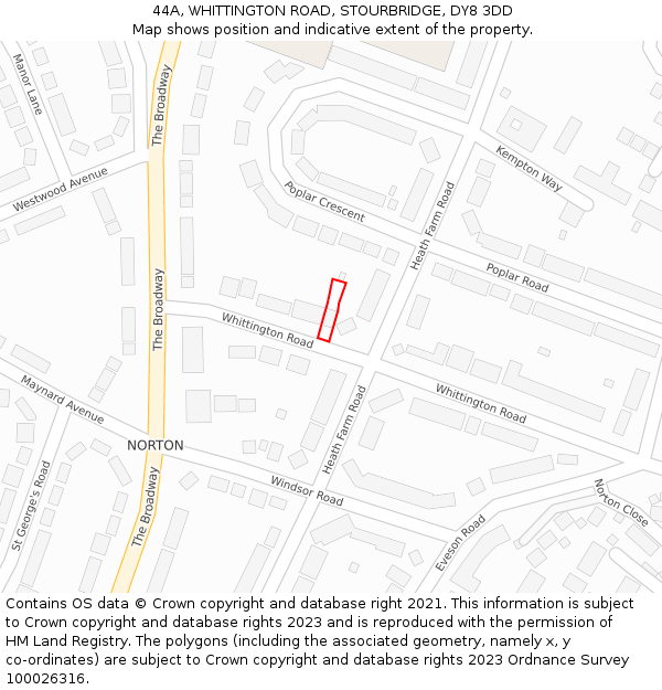 44A, WHITTINGTON ROAD, STOURBRIDGE, DY8 3DD: Location map and indicative extent of plot