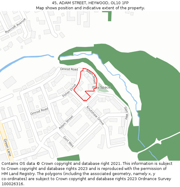 45, ADAM STREET, HEYWOOD, OL10 1FP: Location map and indicative extent of plot