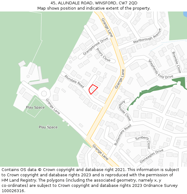 45, ALUNDALE ROAD, WINSFORD, CW7 2QD: Location map and indicative extent of plot