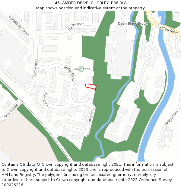 45, AMBER DRIVE, CHORLEY, PR6 0LA: Location map and indicative extent of plot