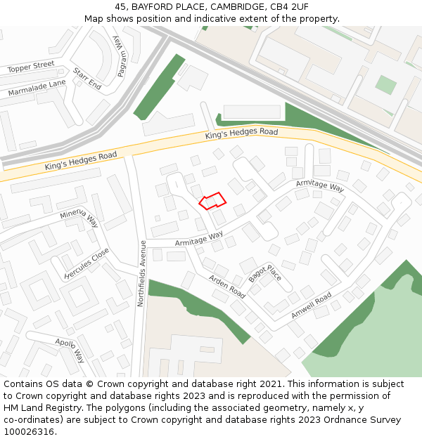 45, BAYFORD PLACE, CAMBRIDGE, CB4 2UF: Location map and indicative extent of plot