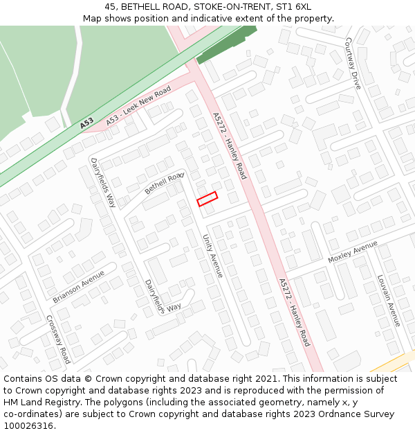 45, BETHELL ROAD, STOKE-ON-TRENT, ST1 6XL: Location map and indicative extent of plot