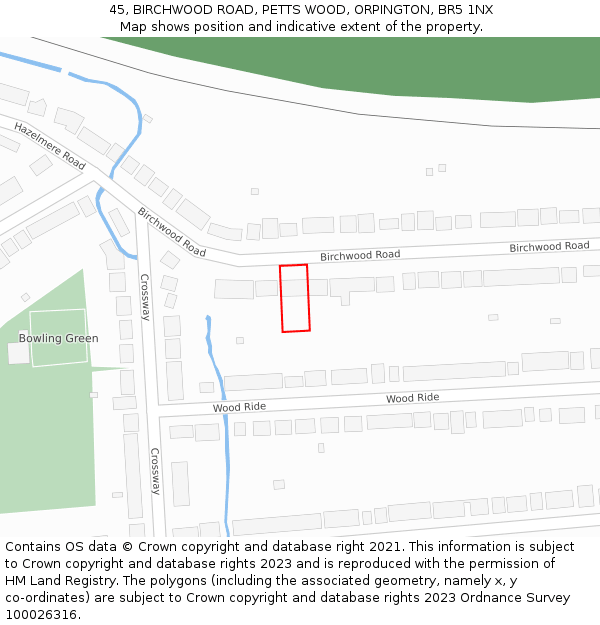 45, BIRCHWOOD ROAD, PETTS WOOD, ORPINGTON, BR5 1NX: Location map and indicative extent of plot