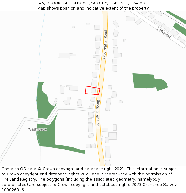 45, BROOMFALLEN ROAD, SCOTBY, CARLISLE, CA4 8DE: Location map and indicative extent of plot