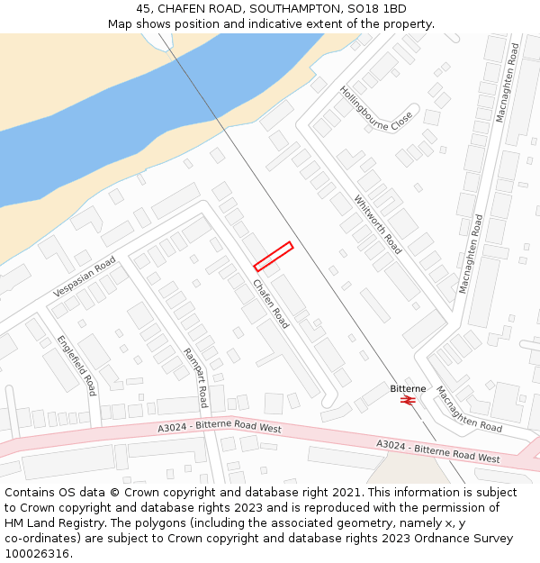 45, CHAFEN ROAD, SOUTHAMPTON, SO18 1BD: Location map and indicative extent of plot