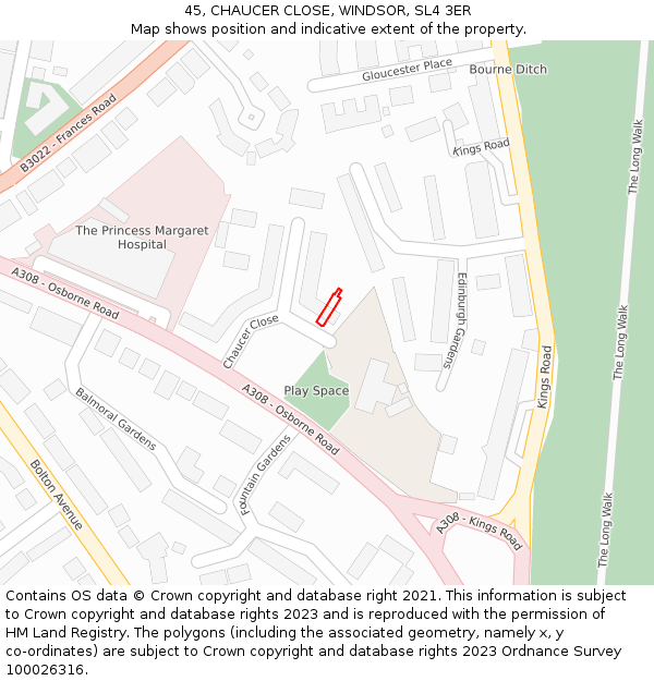 45, CHAUCER CLOSE, WINDSOR, SL4 3ER: Location map and indicative extent of plot