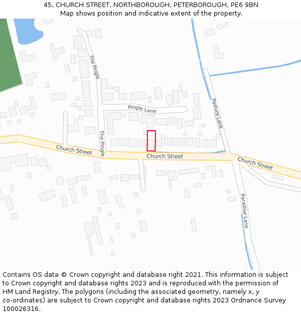 45, CHURCH STREET, NORTHBOROUGH, PETERBOROUGH, PE6 9BN: Location map and indicative extent of plot