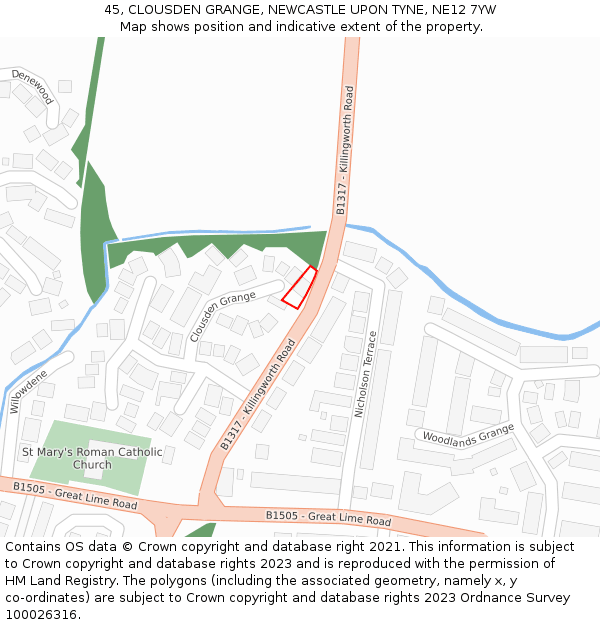 45, CLOUSDEN GRANGE, NEWCASTLE UPON TYNE, NE12 7YW: Location map and indicative extent of plot