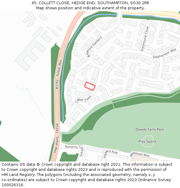 45, COLLETT CLOSE, HEDGE END, SOUTHAMPTON, SO30 2RR: Location map and indicative extent of plot