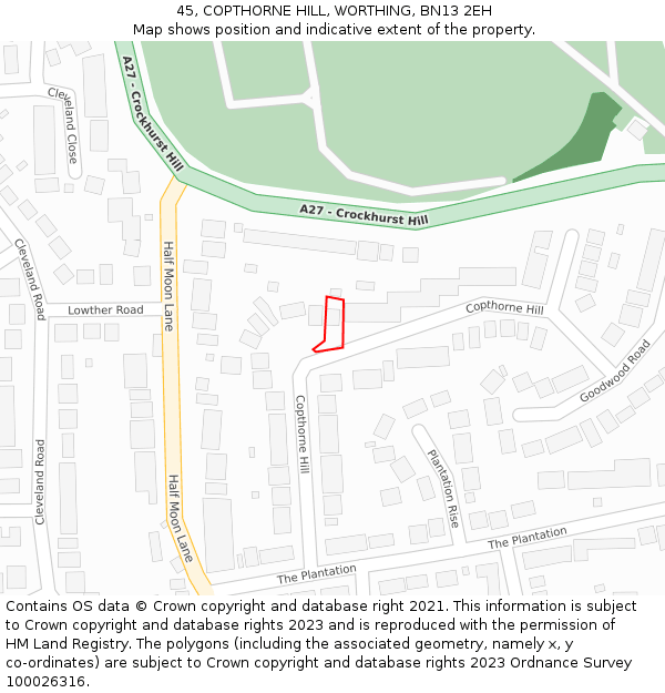 45, COPTHORNE HILL, WORTHING, BN13 2EH: Location map and indicative extent of plot