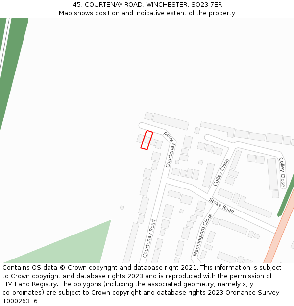 45, COURTENAY ROAD, WINCHESTER, SO23 7ER: Location map and indicative extent of plot