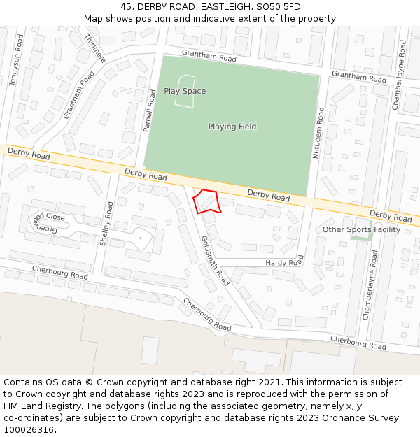 45, DERBY ROAD, EASTLEIGH, SO50 5FD: Location map and indicative extent of plot