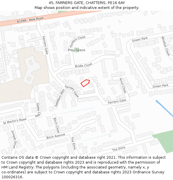 45, FARRIERS GATE, CHATTERIS, PE16 6AY: Location map and indicative extent of plot