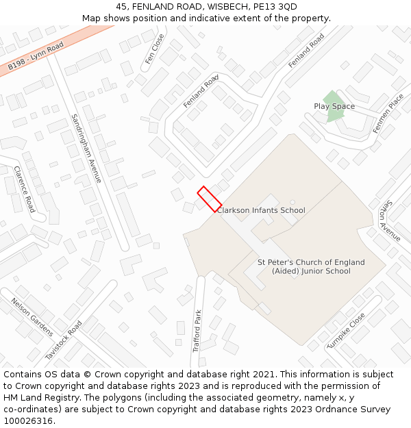 45, FENLAND ROAD, WISBECH, PE13 3QD: Location map and indicative extent of plot