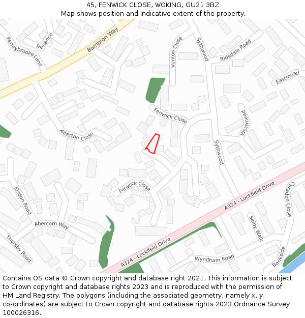 45, FENWICK CLOSE, WOKING, GU21 3BZ: Location map and indicative extent of plot