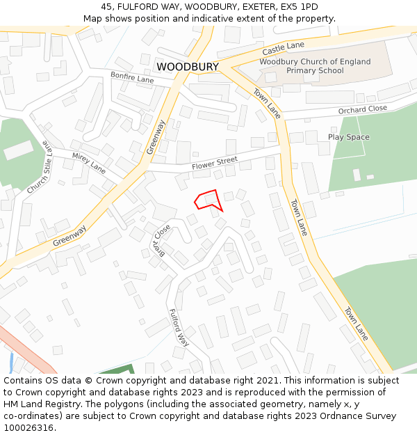 45, FULFORD WAY, WOODBURY, EXETER, EX5 1PD: Location map and indicative extent of plot