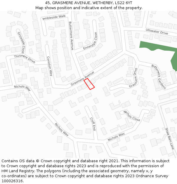 45, GRASMERE AVENUE, WETHERBY, LS22 6YT: Location map and indicative extent of plot