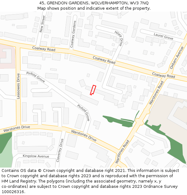 45, GRENDON GARDENS, WOLVERHAMPTON, WV3 7NQ: Location map and indicative extent of plot
