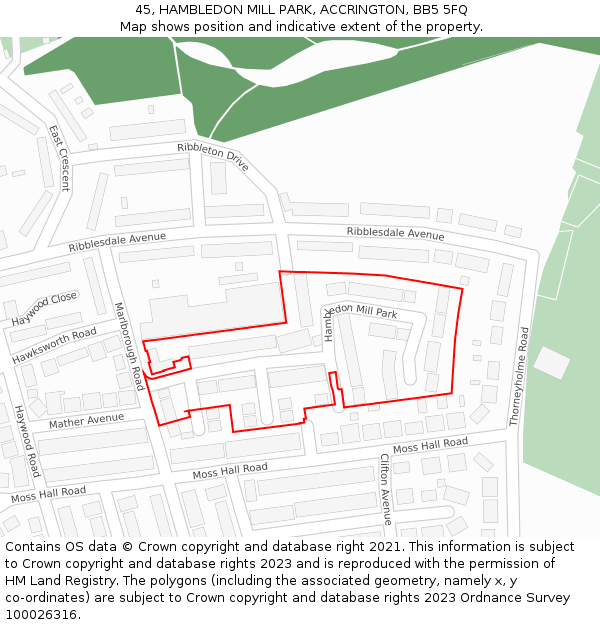 45, HAMBLEDON MILL PARK, ACCRINGTON, BB5 5FQ: Location map and indicative extent of plot