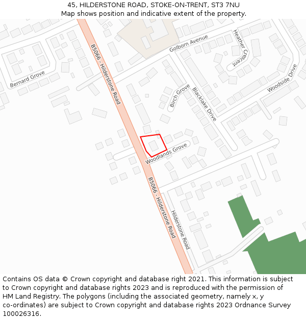45, HILDERSTONE ROAD, STOKE-ON-TRENT, ST3 7NU: Location map and indicative extent of plot