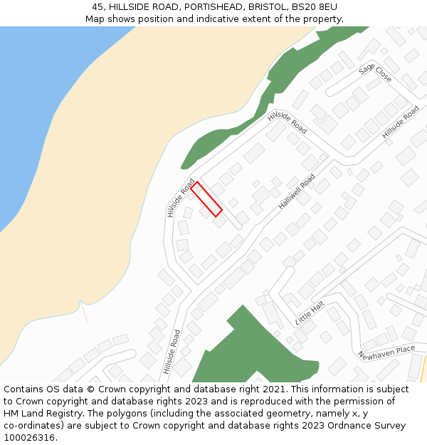 45, HILLSIDE ROAD, PORTISHEAD, BRISTOL, BS20 8EU: Location map and indicative extent of plot
