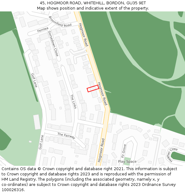 45, HOGMOOR ROAD, WHITEHILL, BORDON, GU35 9ET: Location map and indicative extent of plot