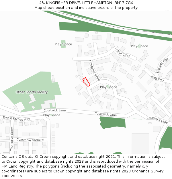 45, KINGFISHER DRIVE, LITTLEHAMPTON, BN17 7GX: Location map and indicative extent of plot